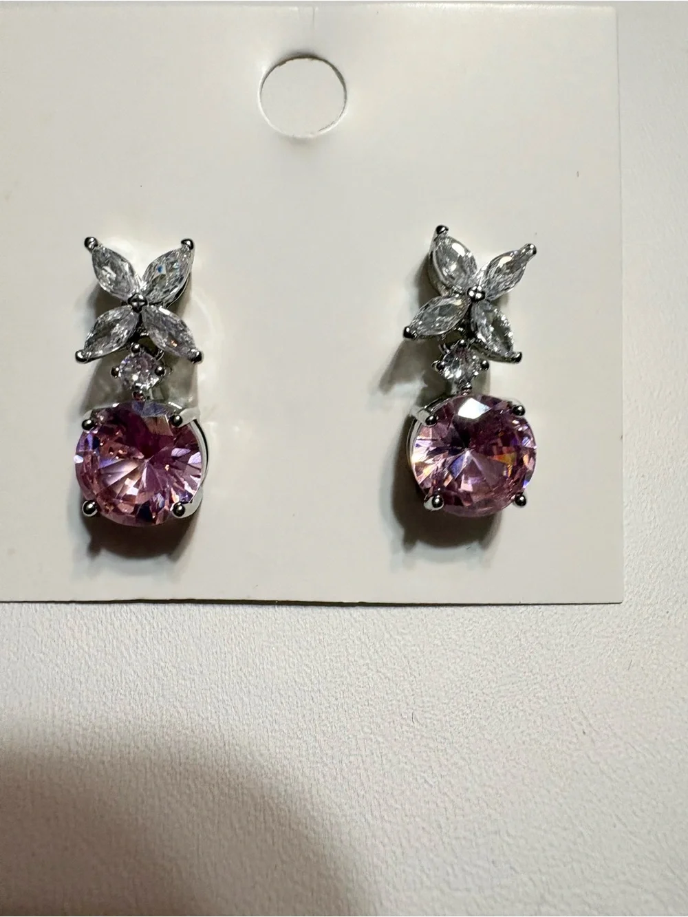 Pink Crystal Zirconia Drop Pierced Earrings - Women's Jewelry nwot
